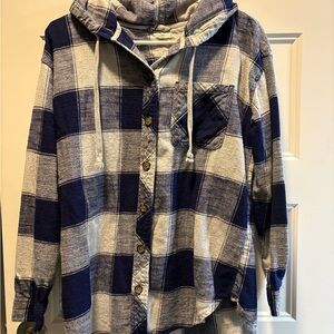 Maurices Blue and White Plaid Hoodie Top